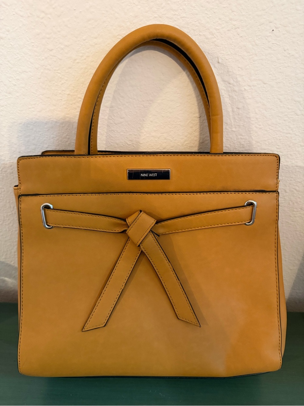 Nine West Mustard Yellow Bow-Accent Satchel